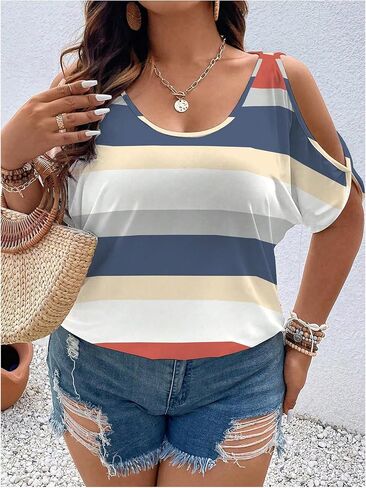 Women's Plus Size Cold Shoulder Cut Out Tee Half Sleeve Scoop Neck Loose T-Shirt in Saudi Arabia