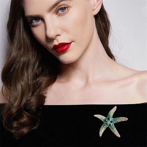 Wcrazye Rhinestone Starffish Broch Pin للنساء الرجال الذهب مطلي بلوريات أنيقة من الكريستال النجوم على شكل أحيان المحيطات حيوانات حيوانات حيوانات طية طية صدريقة. in Saudi Arabia