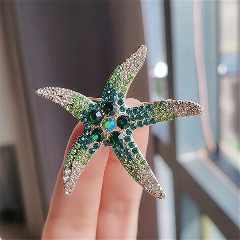 Wcrazye Rhinestone Starffish Broch Pin للنساء الرجال الذهب مطلي بلوريات أنيقة من الكريستال النجوم على شكل أحيان المحيطات حيوانات حيوانات حيوانات طية طية صدريقة. in Saudi Arabia