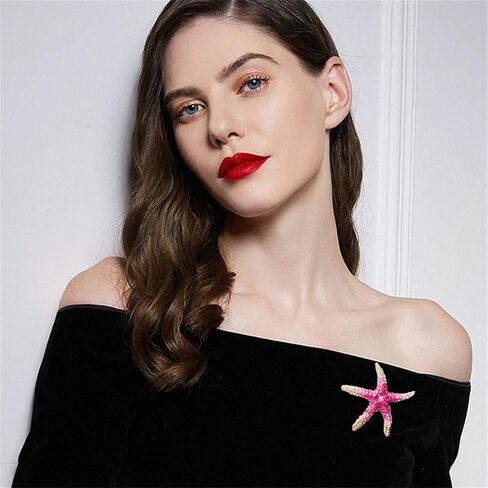 Wcrazye Rhinestone Starffish Broch Pin للنساء الرجال الذهب مطلي بلوريات أنيقة من الكريستال النجوم على شكل أحيان المحيطات حيوانات حيوانات حيوانات طية طية صدريقة. in Kuwait