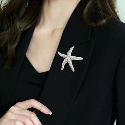 Wcrazye Rhinestone Starffish Broch Pin للنساء الرجال الذهب مطلي بلوريات أنيقة من الكريستال النجوم على شكل أحيان المحيطات حيوانات حيوانات حيوانات طية طية صدريقة. in Kuwait
