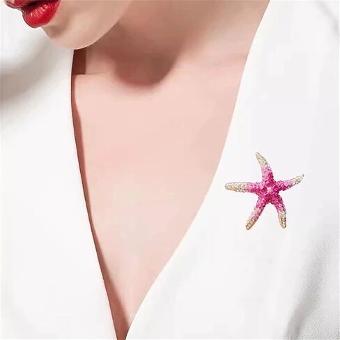 Wcrazye Rhinestone Starffish Broch Pin للنساء الرجال الذهب مطلي بلوريات أنيقة من الكريستال النجوم على شكل أحيان المحيطات حيوانات حيوانات حيوانات طية طية صدريقة. in Kuwait