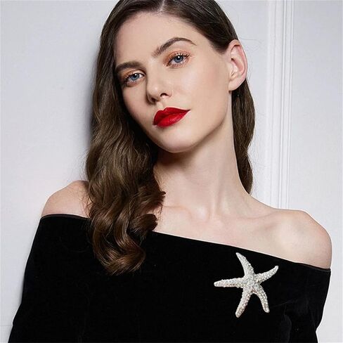 Wcrazye Rhinestone Starffish Broch Pin للنساء الرجال الذهب مطلي بلوريات أنيقة من الكريستال النجوم على شكل أحيان المحيطات حيوانات حيوانات حيوانات طية طية صدريقة. in Kuwait