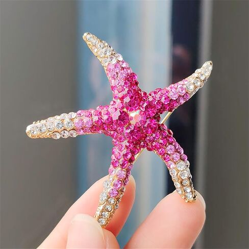 Wcrazye Rhinestone Starffish Broch Pin للنساء الرجال الذهب مطلي بلوريات أنيقة من الكريستال النجوم على شكل أحيان المحيطات حيوانات حيوانات حيوانات طية طية صدريقة. in Kuwait