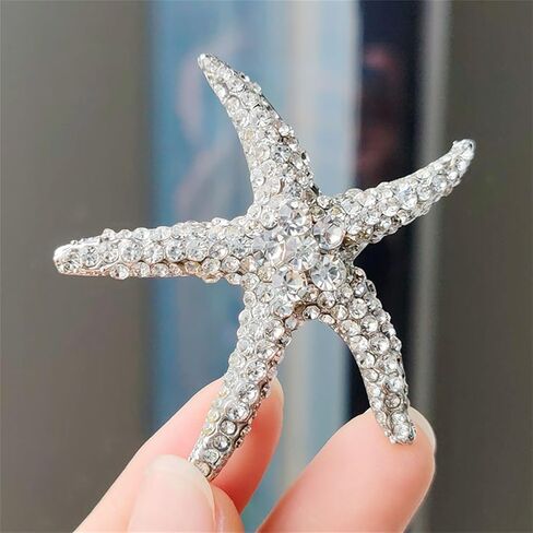 Wcrazye Rhinestone Starffish Broch Pin للنساء الرجال الذهب مطلي بلوريات أنيقة من الكريستال النجوم على شكل أحيان المحيطات حيوانات حيوانات حيوانات طية طية صدريقة. in Kuwait