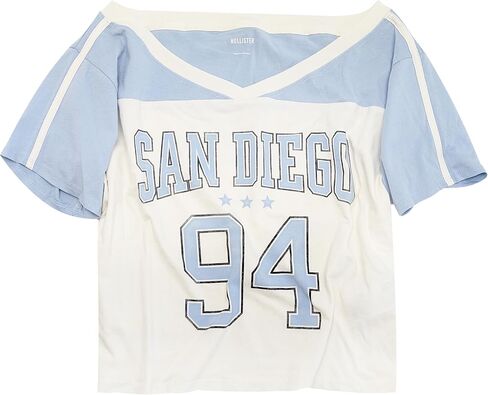 Hollister California Women's Oversized Off-The-Shoulder Varsity Graphic Tee HOW-70 in Saudi Arabia