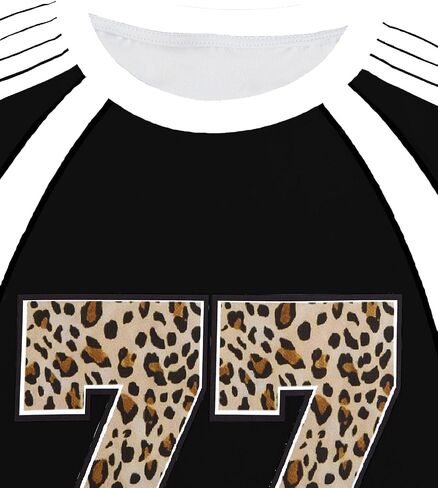 WDIRARA Women's Leopard Number Print Jerseys Oversized Colorblock Drop Shoulder Crew Neck Short Sleeve T-Shirt in Saudi Arabia