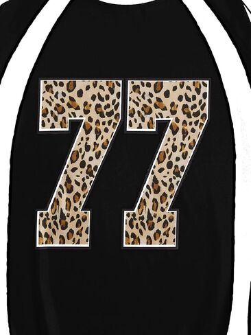 WDIRARA Women's Leopard Number Print Jerseys Oversized Colorblock Drop Shoulder Crew Neck Short Sleeve T-Shirt in Saudi Arabia