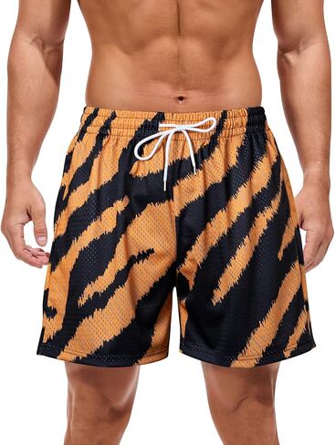 شورت Mens Mens Mesh Printed 5 "تمرين يدير شورتات الرباط الرياضية مع جيوب in Kuwait