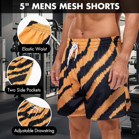 شورت Mens Mens Mesh Printed 5 "تمرين يدير شورتات الرباط الرياضية مع جيوب in Kuwait