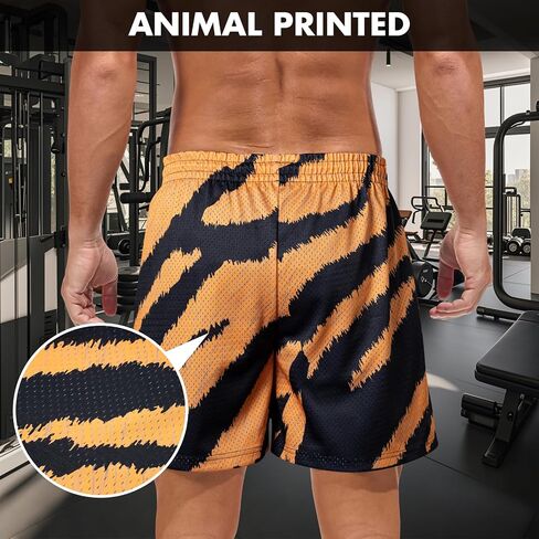 شورت Mens Mens Mesh Printed 5 "تمرين يدير شورتات الرباط الرياضية مع جيوب in Kuwait
