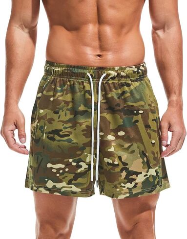 شورت Mens Mens Mesh Printed 5 "تمرين يدير شورتات الرباط الرياضية مع جيوب in Saudi Arabia