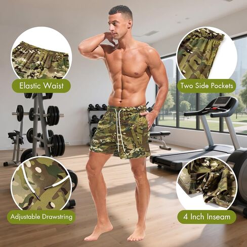 شورت Mens Mens Mesh Printed 5 "تمرين يدير شورتات الرباط الرياضية مع جيوب in Saudi Arabia