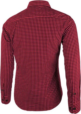 Men's Plaid Casual Slim Fit Long Sleeve Button Down Dress Shirts in Kuwait