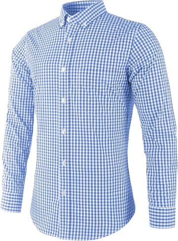 Men's Plaid Casual Slim Fit Long Sleeve Button Down Dress Shirts in Kuwait