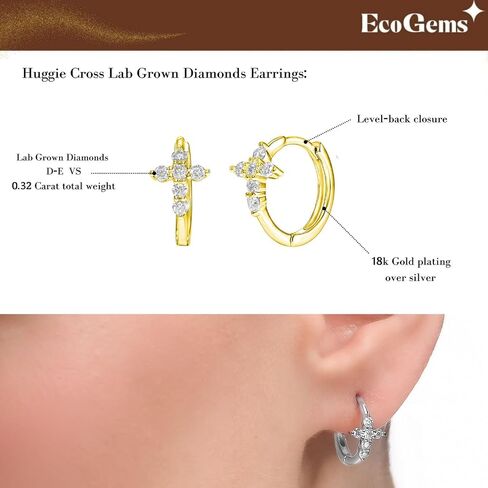 18K Yellow/White Gold Plated Silver Hoop Earring With Lab Grown Diamonds/Emerald/Blue Sapphire/Moissanite, Earring For Women, Gift For Her Jewelry For Women in Kuwait