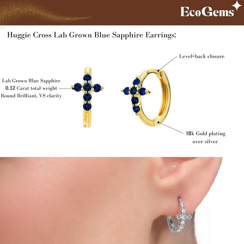 18K Yellow/White Gold Plated Silver Hoop Earring With Lab Grown Diamonds/Emerald/Blue Sapphire/Moissanite, Earring For Women, Gift For Her Jewelry For Women in Kuwait