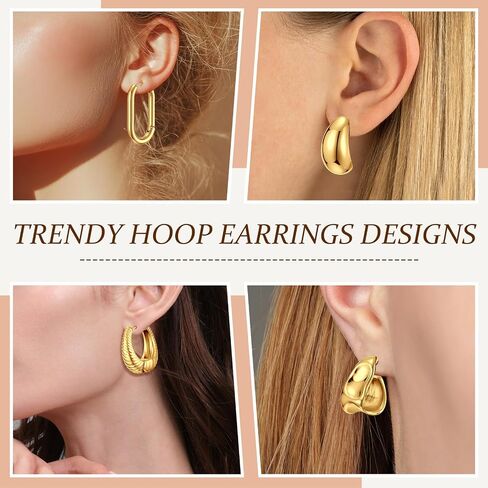 Nosiny 9 Pairs Gold Chunky Hoop Earrings Set for Women Gold Plated Thick Open Twisted Huggie Hoop Earring Jewelry for Gifts in Saudi Arabia