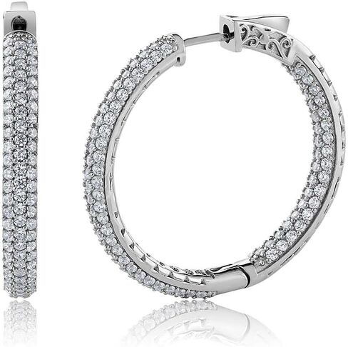 GEM Stone King 925 Sterling Silver 3 Row Pave Inside-Oter Zirconia Cz Hoop أقراط للنساء (2.00 CTTW ، 1.5 بوصة = 35 × 35 ملم) in Saudi Arabia