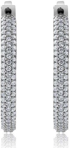 GEM Stone King 925 Sterling Silver 3 Row Pave Inside-Oter Zirconia Cz Hoop أقراط للنساء (2.00 CTTW ، 1.5 بوصة = 35 × 35 ملم) in Saudi Arabia
