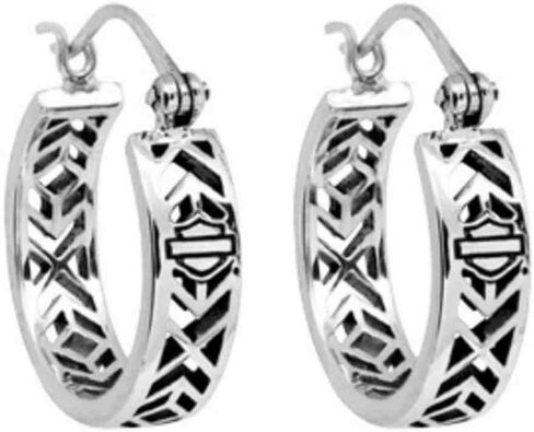 أقراط Harley-Davidson النسائية ، Aztec Bar & Shield Hoops ، Silver HDE0371 in Saudi Arabia