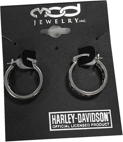 أقراط Harley-Davidson النسائية ، Aztec Bar & Shield Hoops ، Silver HDE0371 in Saudi Arabia