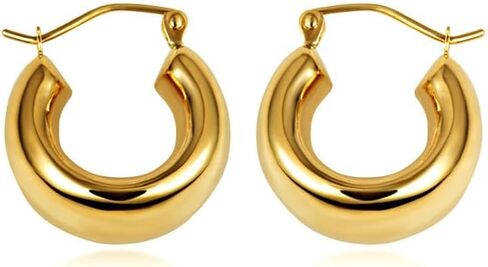 Bold 10K or 14K Yellow Gold High Polish Tube Hoop Earrings for Women Girls, 4-6mm Thick 17-20mm Diameters in Saudi Arabia