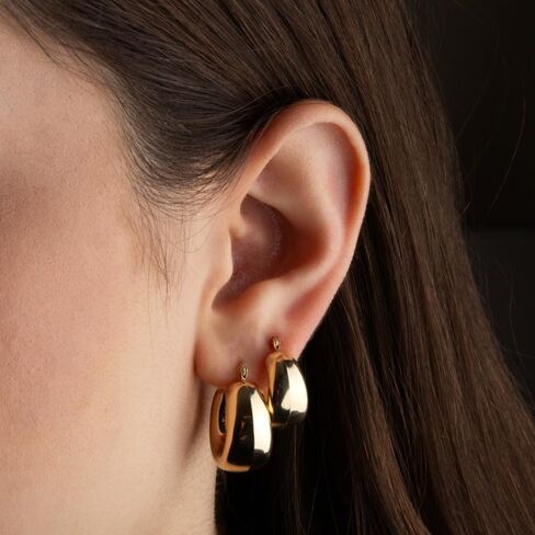 Bold 10K or 14K Yellow Gold High Polish Tube Hoop Earrings for Women Girls, 4-6mm Thick 17-20mm Diameters in Saudi Arabia