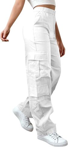 Women High Waisted Wide Leg Cargo Pants with Pockets Baggy Stretchy Casual Hiking Pants Y2K Streetwear Travel Outfits in Saudi Arabia