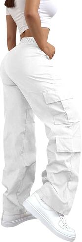 Women High Waisted Wide Leg Cargo Pants with Pockets Baggy Stretchy Casual Hiking Pants Y2K Streetwear Travel Outfits in Saudi Arabia