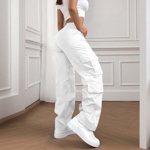 Women High Waisted Wide Leg Cargo Pants with Pockets Baggy Stretchy Casual Hiking Pants Y2K Streetwear Travel Outfits in Saudi Arabia