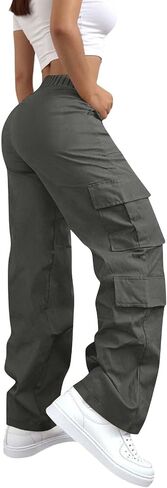 Women High Waisted Wide Leg Cargo Pants with Pockets Baggy Stretchy Casual Hiking Pants Y2K Streetwear Travel Outfits in Saudi Arabia
