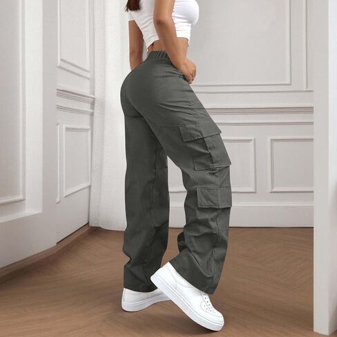 Women High Waisted Wide Leg Cargo Pants with Pockets Baggy Stretchy Casual Hiking Pants Y2K Streetwear Travel Outfits in Saudi Arabia