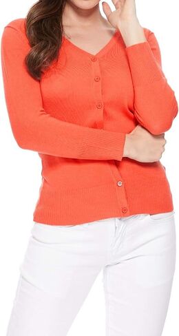 الزر الصلب للسيدات لأسفل v-neck 3/4 الأكمام المتماسكة كارديجان in Saudi Arabia