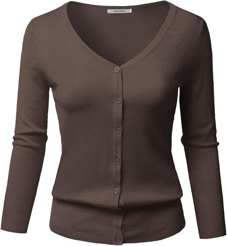الزر الصلب للسيدات لأسفل v-neck 3/4 الأكمام المتماسكة كارديجان in Saudi Arabia