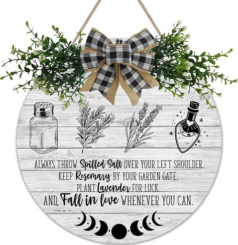 Eiojdriil Witches Kitchen Round Wood Hanging Sign Plaque Wreaths Wall Art Signs Witchy Gothic Decor for Home Kitchen Dining Room Front Door Decorations Gifts 12 x 12 Inch，Always Throw Spilled Salt in Saudi Arabia