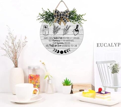 Eiojdriil Witches Kitchen Round Wood Hanging Sign Plaque Wreaths Wall Art Signs Witchy Gothic Decor for Home Kitchen Dining Room Front Door Decorations Gifts 12 x 12 Inch，Always Throw Spilled Salt in Saudi Arabia