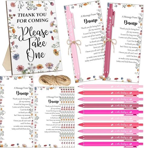 Sintuff 50 Set Baby Shower Favors for Guest 1 Thank for Coming Sign 50 Ballpoint Pens 50 Thank you Tags with Twine Baby Shower Return Gifts for Gender Reveal(Retro Colors,Boho) in Kuwait