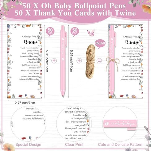 Sintuff 50 Set Baby Shower Favors for Guest 1 Thank for Coming Sign 50 Ballpoint Pens 50 Thank you Tags with Twine Baby Shower Return Gifts for Gender Reveal(Retro Colors,Boho) in Kuwait