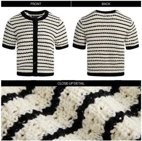 Womens Short Sleeve Summer Cardigan Button Down Sweater Casual Crew Neck Striped Top Trendy in Kuwait