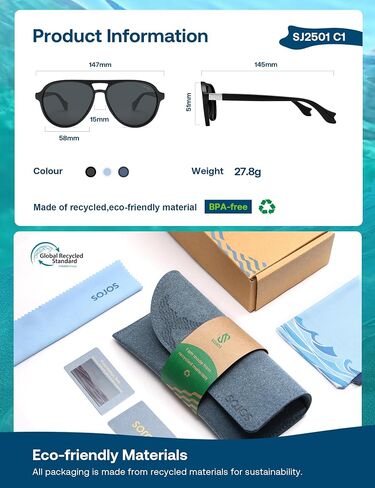 SOJOS Ocean Collection Polarized Retro Oversized Aviator Sunglasses Women Men Recycled Plastic Eco-Friendly, Constellation in Kuwait