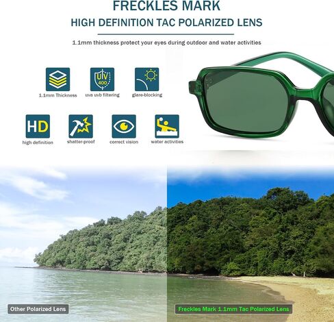 Freckles Mark Retro Polarized Rectangle Sunglasses for Women Men Trendy Sun Glasses Classic 70s Shades FM1227 in Kuwait