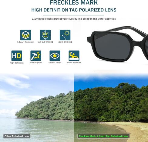 Freckles Mark Retro Polarized Rectangle Sunglasses for Women Men Trendy Sun Glasses Classic 70s Shades FM1227 in Kuwait