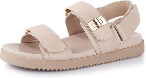 Ankis Black White Beige Nude Women's Flat Sandals Comfort Adjustable Front Strap and with a Back Strap Women Summer Sandals in Kuwait