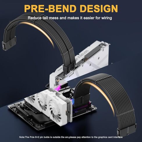 Sirlyr PSU Cable Extension,Customed Pre-Bend PC Power Supply Cable,1x 24 Pin ATX / 1x 8 (4+4) Pin EPS/Longer 2X 8 (6+2) Gold-Plated Pin Pcie,Nylon Sleeved Chartreuse Black,4 Kits in Kuwait
