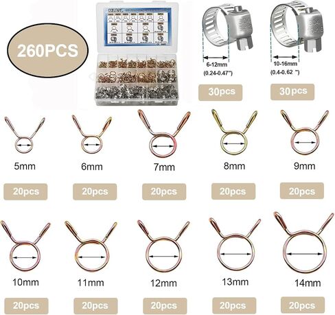 خرطوم أنابيب الفراغ السيليكون 6pcs 6.6 قدمًا + 12Size 260pcs مشابك خرطوم ، 1/8 "5/32" 3/16 " in Saudi Arabia