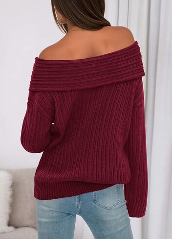 CFLONGE Women's Off The Shoulder Sweater Long Sleeve Oversized Ribbed Knit Fall Pullover Tops Winter Sexy Going Out Outfits in Saudi Arabia