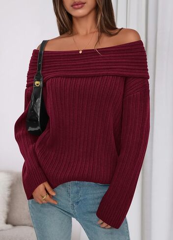 CFLONGE Women's Off The Shoulder Sweater Long Sleeve Oversized Ribbed Knit Fall Pullover Tops Winter Sexy Going Out Outfits in Saudi Arabia
