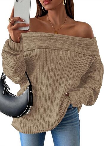 Cflonge Women's Off the Counder Sweater Long Longe Scenterize مضلعة متماسكة السقوط قمم الشتاء مثير الخروج ملابس الخروج in Kuwait