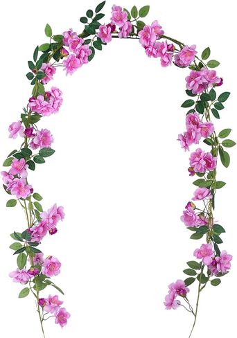 2 PCS الزهور الاصطناعية إكليل للهواء الطلق Orange Faux Gardenia Garland 12ft Silk Rose Hanging Vines for Wedder Arch Party Wall Garden Backdrop Fence Spring Decor in Saudi Arabia